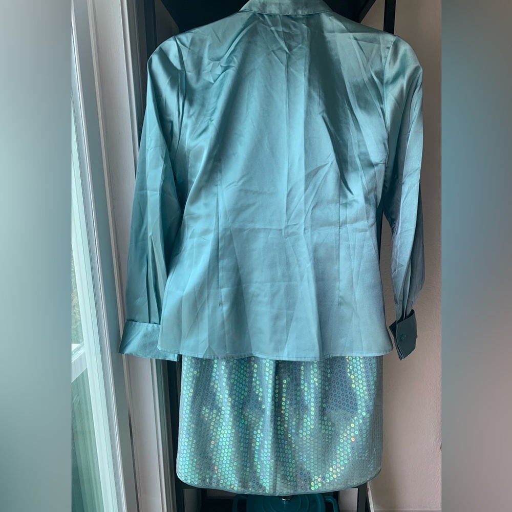Vintage Mint Green Iridescent Sequin Knee Skirt Venezia Mermaid Vibe Aqua Sheen - Picture 11 of 12